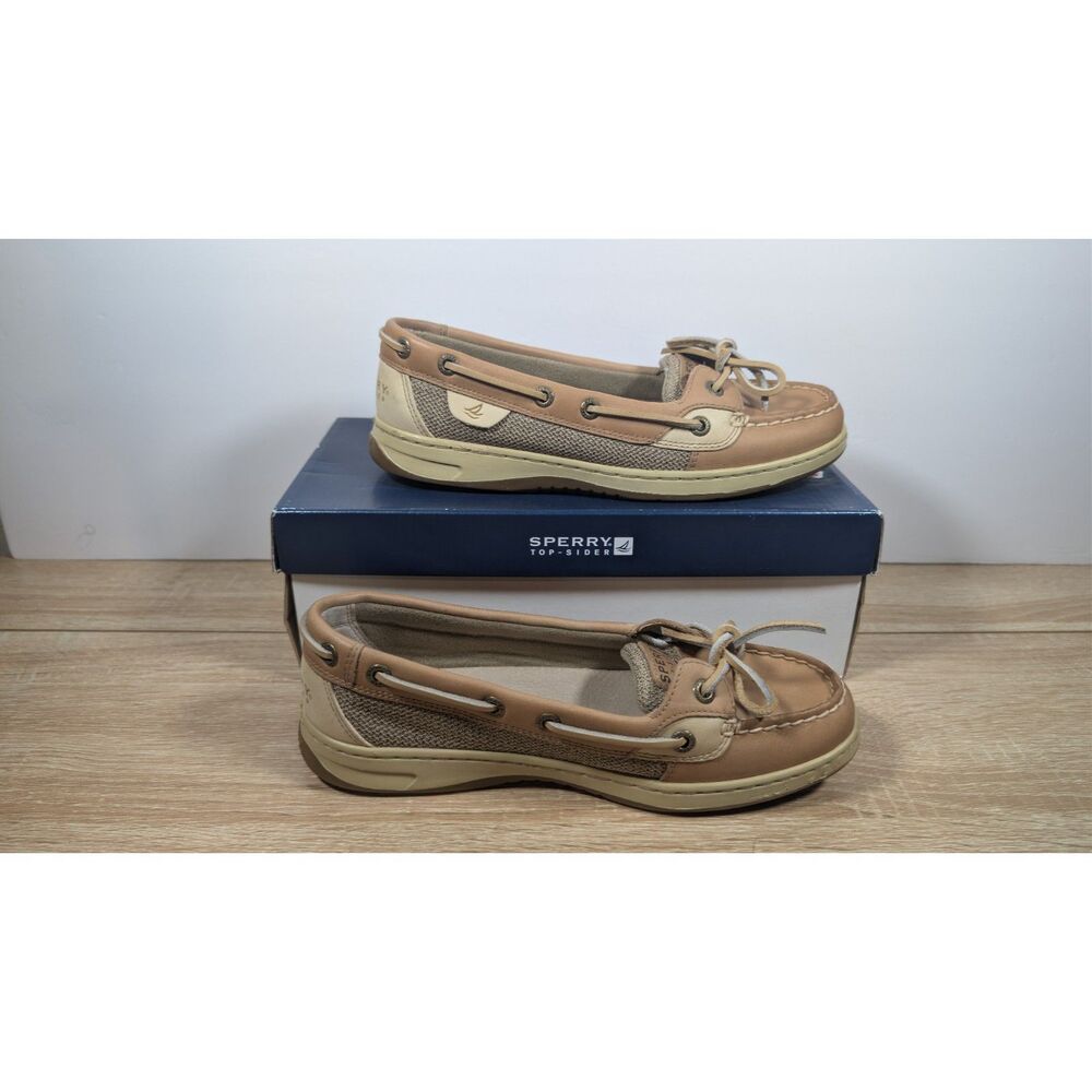 Sperry Top-Sider Women's Boat Shoes Tan Leather Canvas Nautical Loafers Size 7m